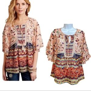 ANTHROPOLOGIE Meadow Rue Prairie Blossoms Blouse Top XS Oversized Cottagecore